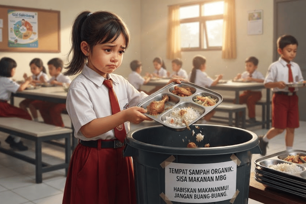 Anak perempuan membuang makanannya
