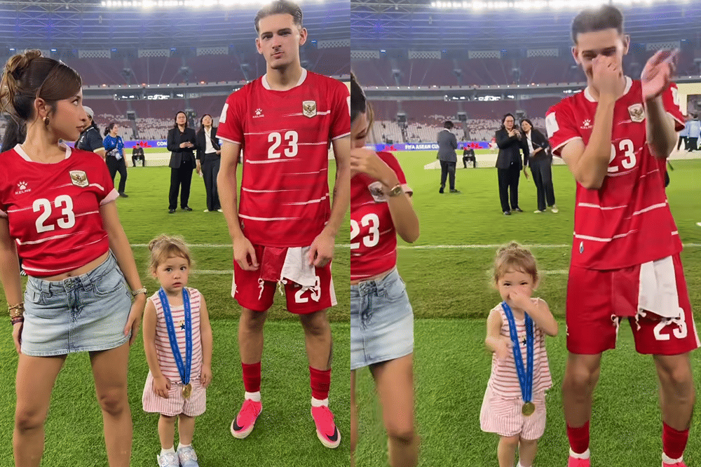 9 Potret Dukungan Kamari untuk Justin Hubner saat Lawan Thailand 2