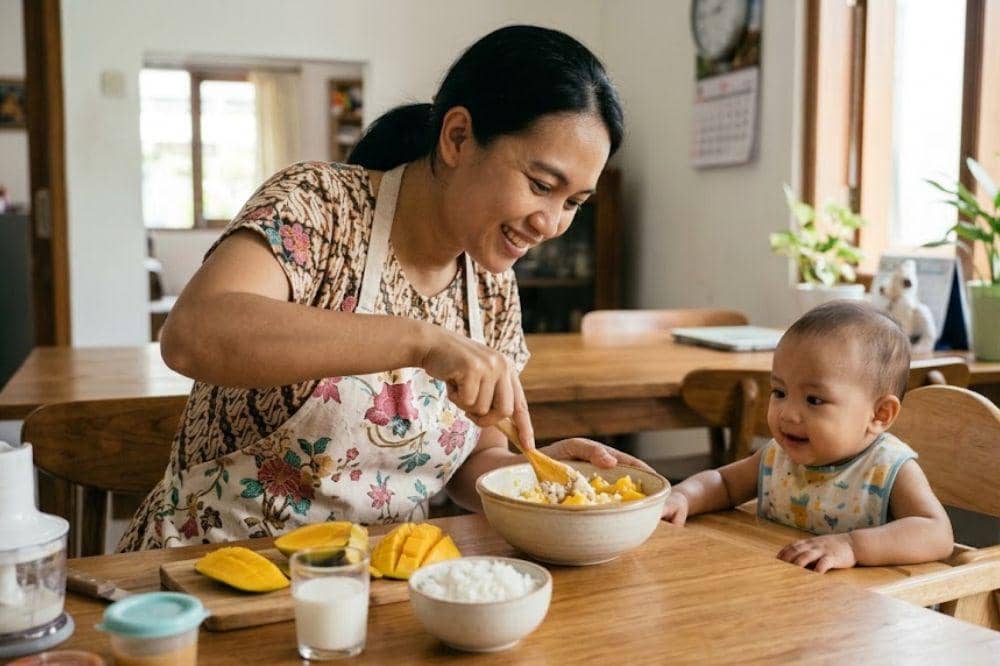Cara membuat mango rice pudding untuk camilan bayi