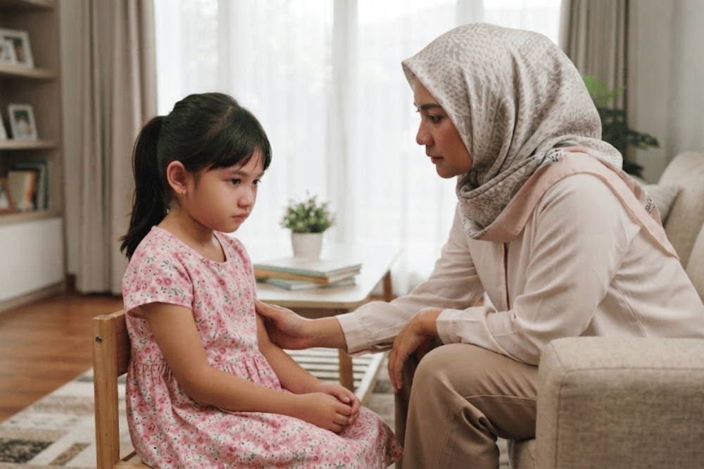 Mama sedang melihat anak perempuannya