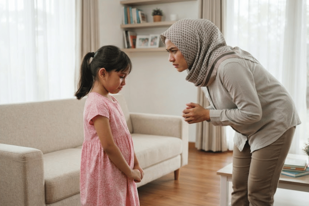 Mama sedang memarahi anak perempuannya