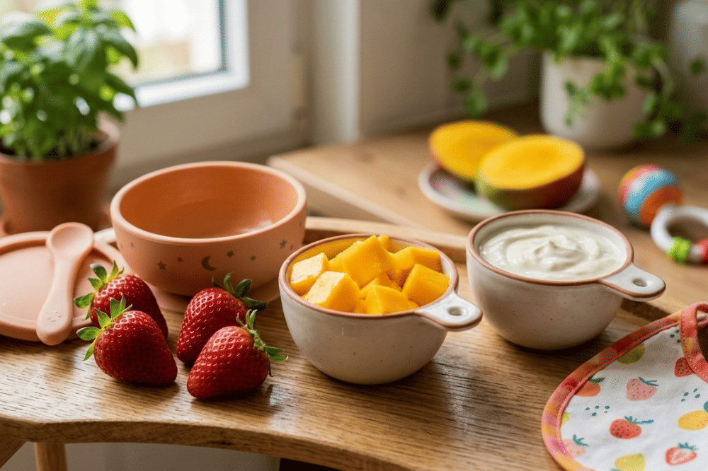 Bahan-bahan mango strawberry smoothie