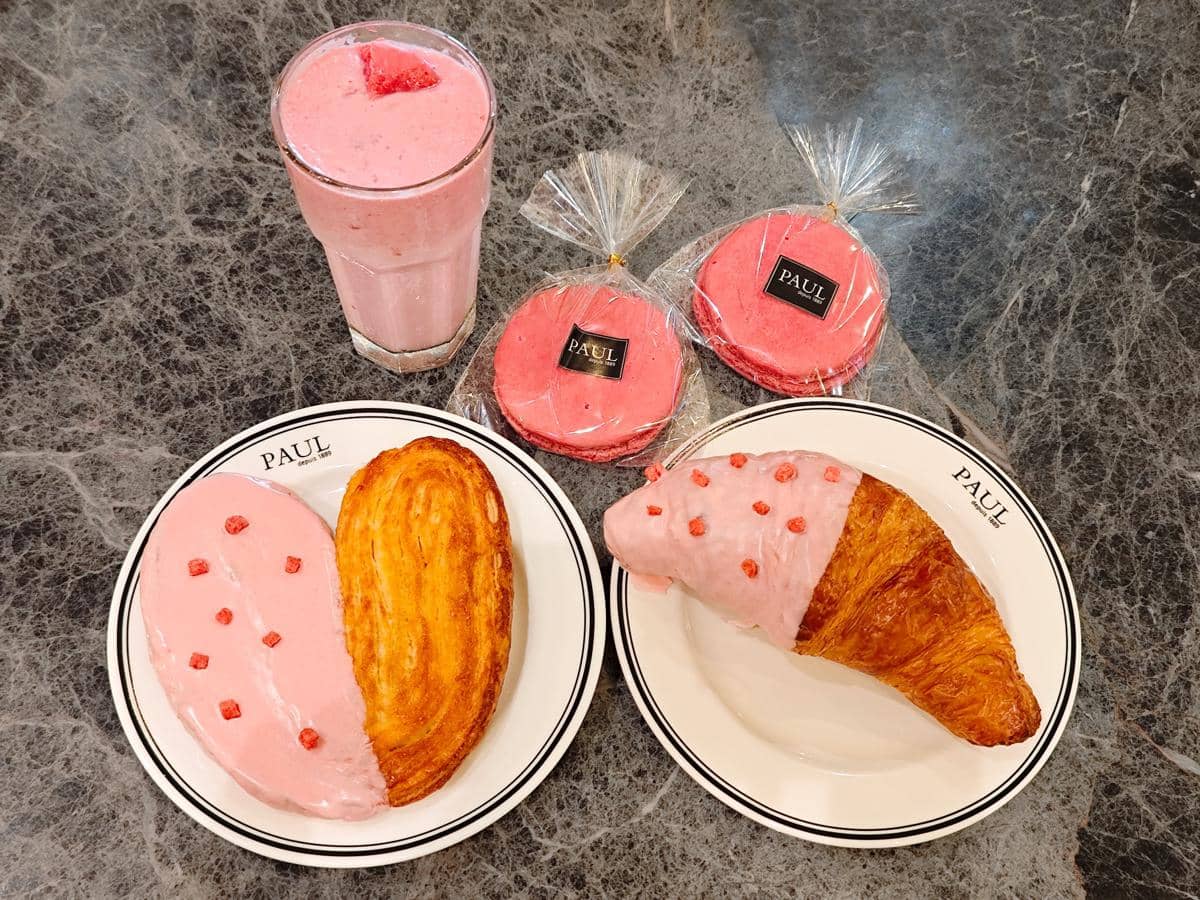 PAUL Raspberry Macaron, Macaron Frappe, Pink Palmier dan Pink Croissant.jpg