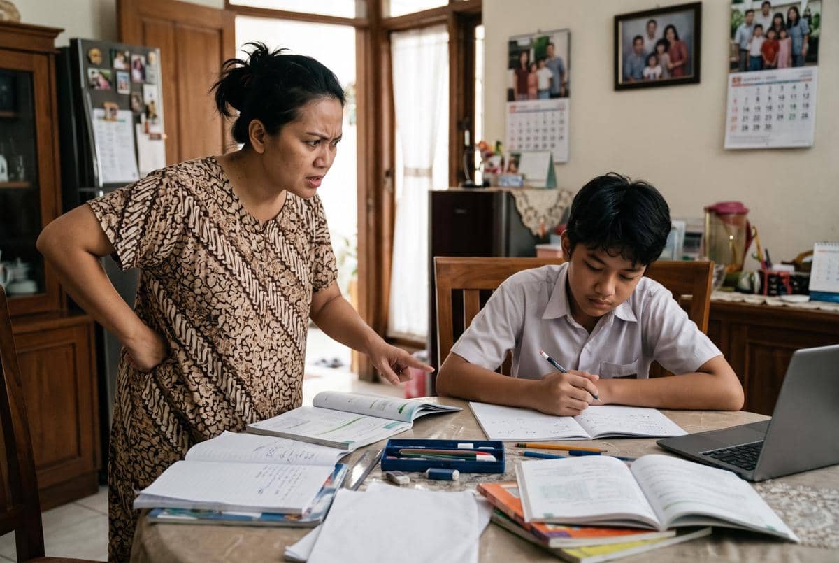 Mama tidak puas melihat hasil PR sekolah anak