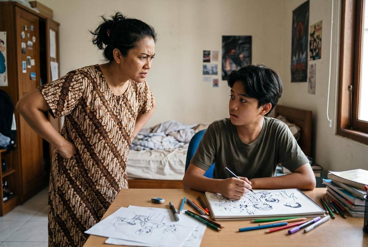 Mama tidak puas melihat hasil gambar anak remaja laki-laki