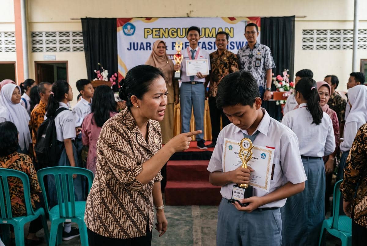 Mama membandingkan anak remaja dengan teman yang juara 1