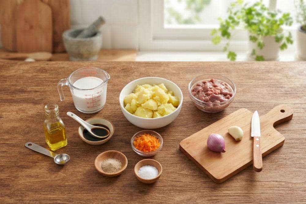 Bahan-bahan membuat bubur kentang hati ayam