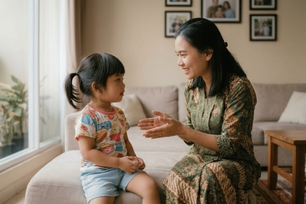 Mama sedang menasehati anaknya