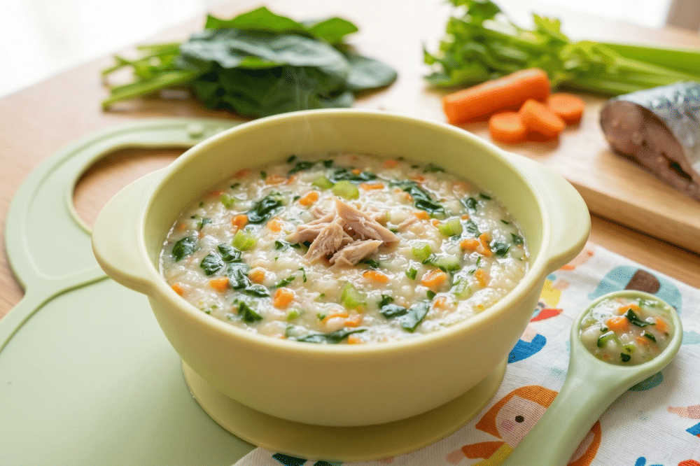 Resep MPASI Bubur Bayam, Seledri, Wortel, dan Ikan Tongkol