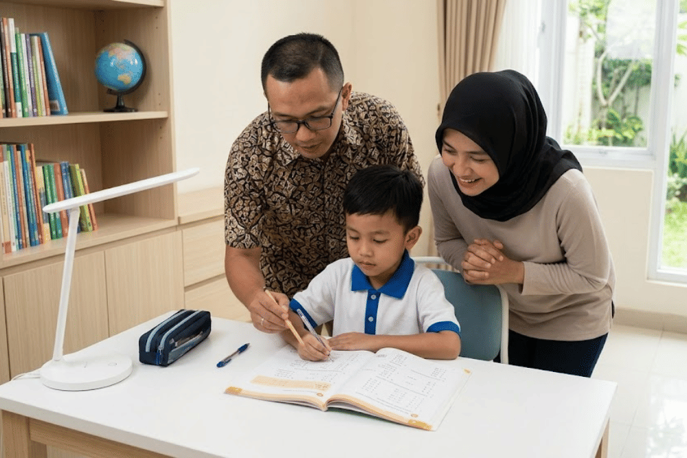 Anak yang sedang belajar dan didukung orangtuanya