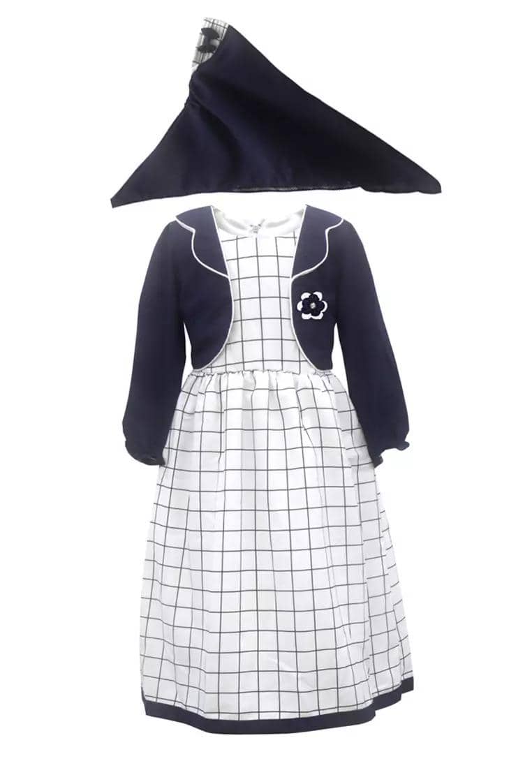 Two Mix – Gamis Anak Motif Kotak dengan Outer Bolero