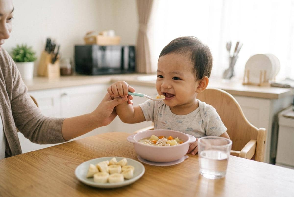 Mama tetap memberikan anak asupan nutrisi 