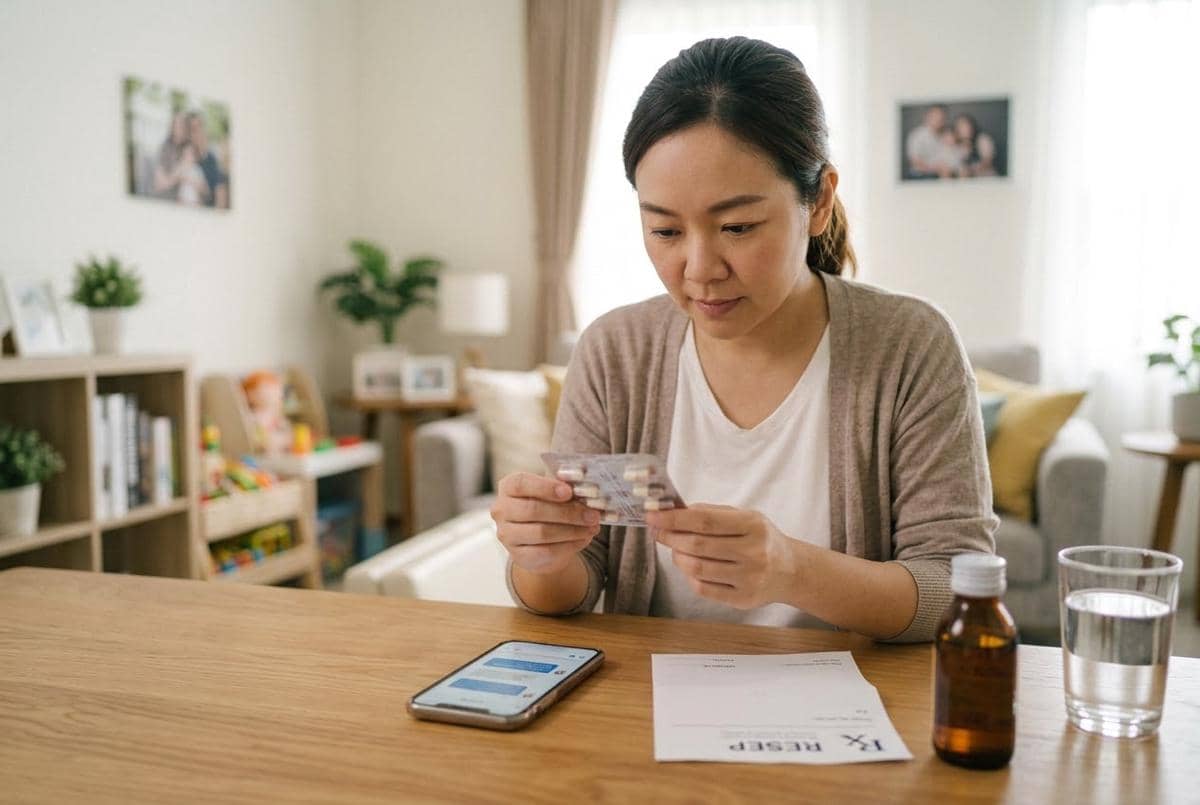 Mama sedang memeriksa obat