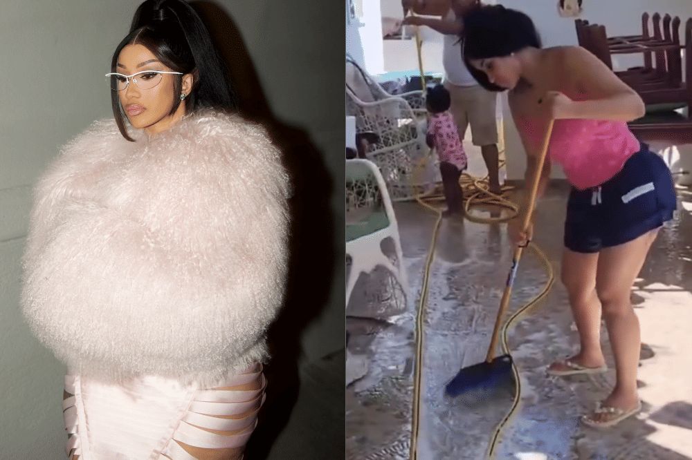 Pulang Kampung, Cardi B Turun Tangan Mengepel Lantai di Rumah Keluarga