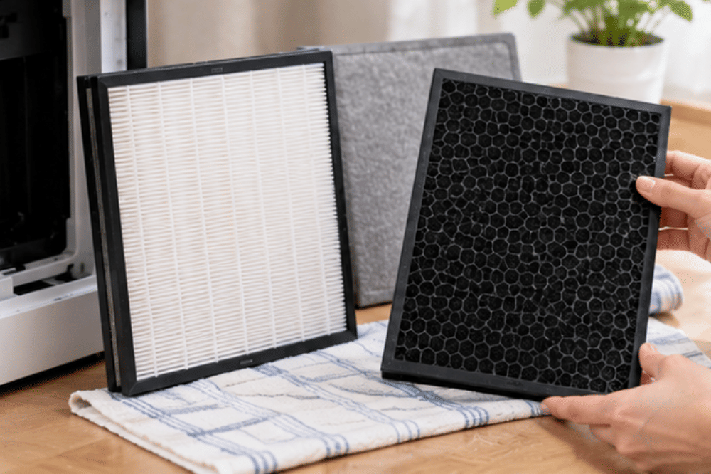 Periksa filter utama, termasuk HEPA dan karbon aktif