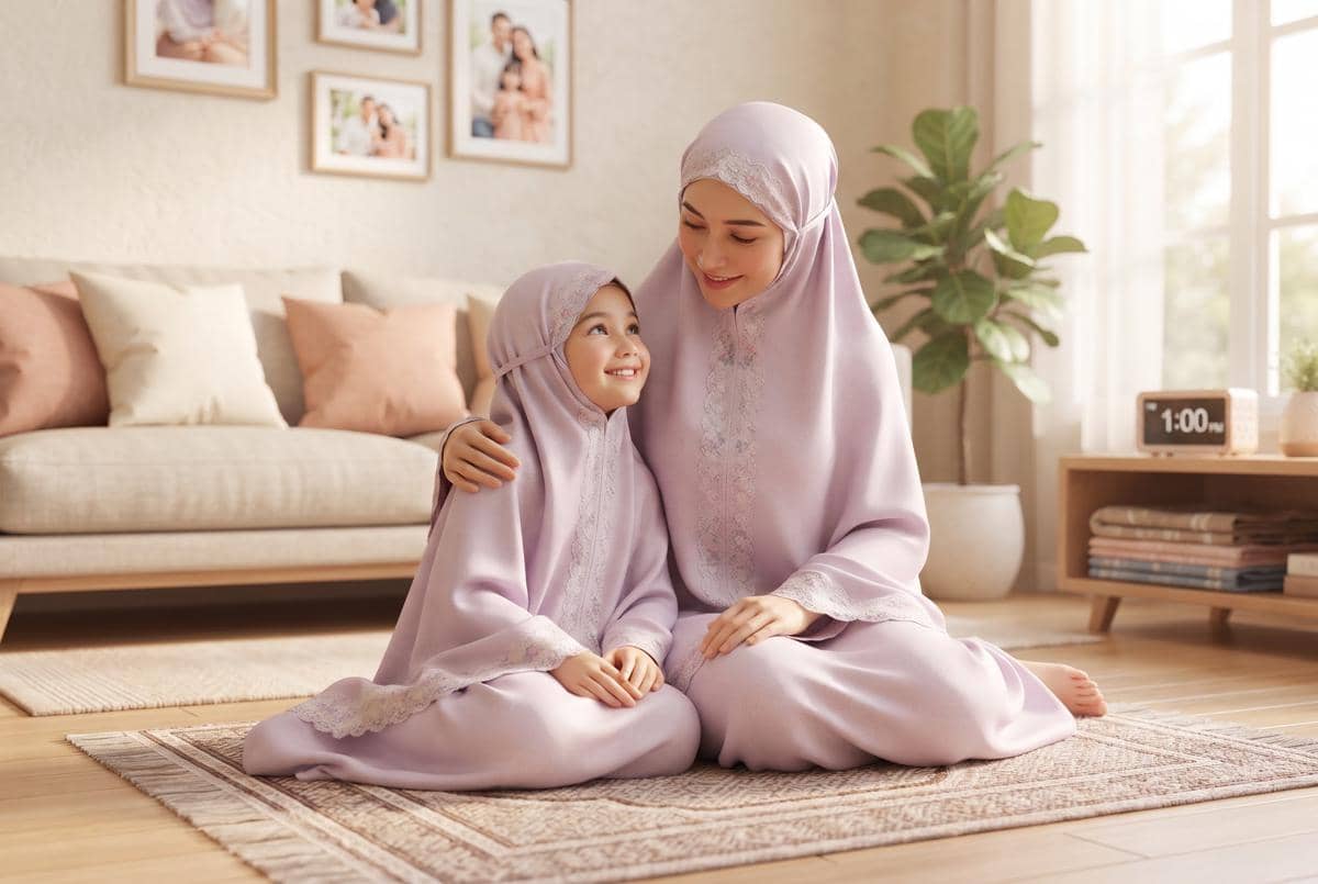 Mama dan anak perempuan salat bersama