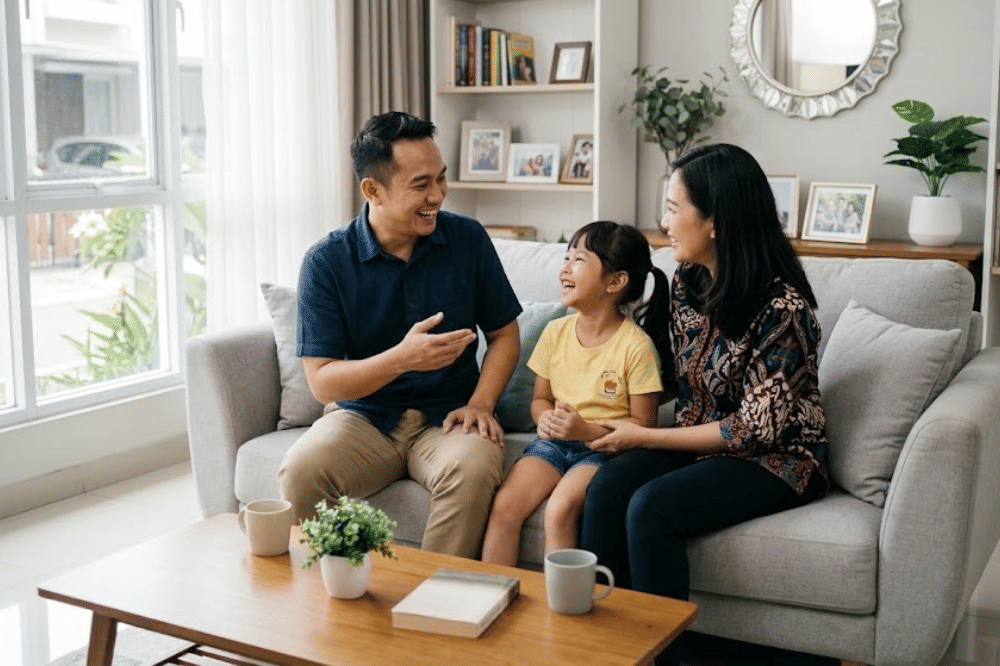 Anak dan orangtua yang sedang mengobrol