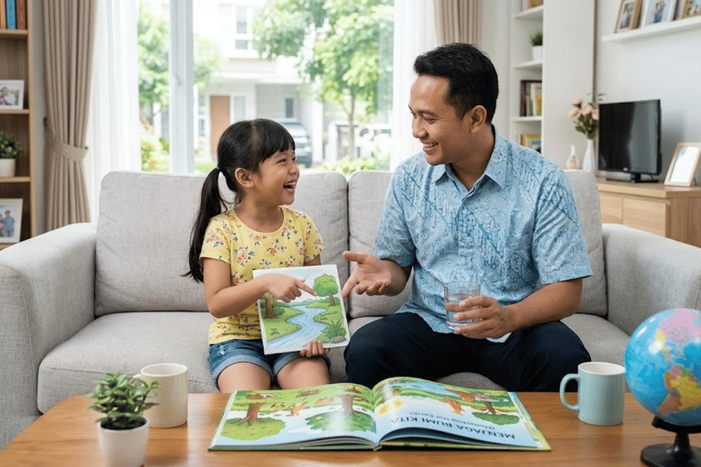 Papa dan anak yang sedang mengobrol