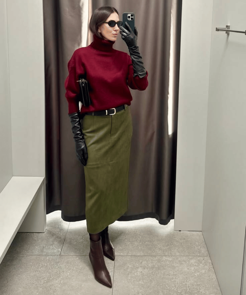 Inspirasi Outfit Warna Olive Green dan Cherry (5)