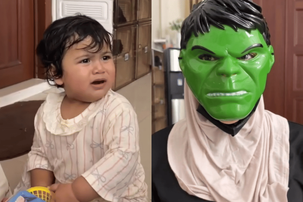 Miskah Shafa Prank Aisha Pakai Topeng Hulk, Reaksinya Bikin Gemas