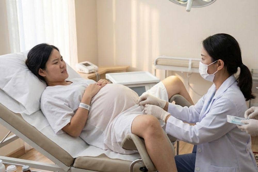 Ditemukan pembukaan serviks saat pemeriksaan