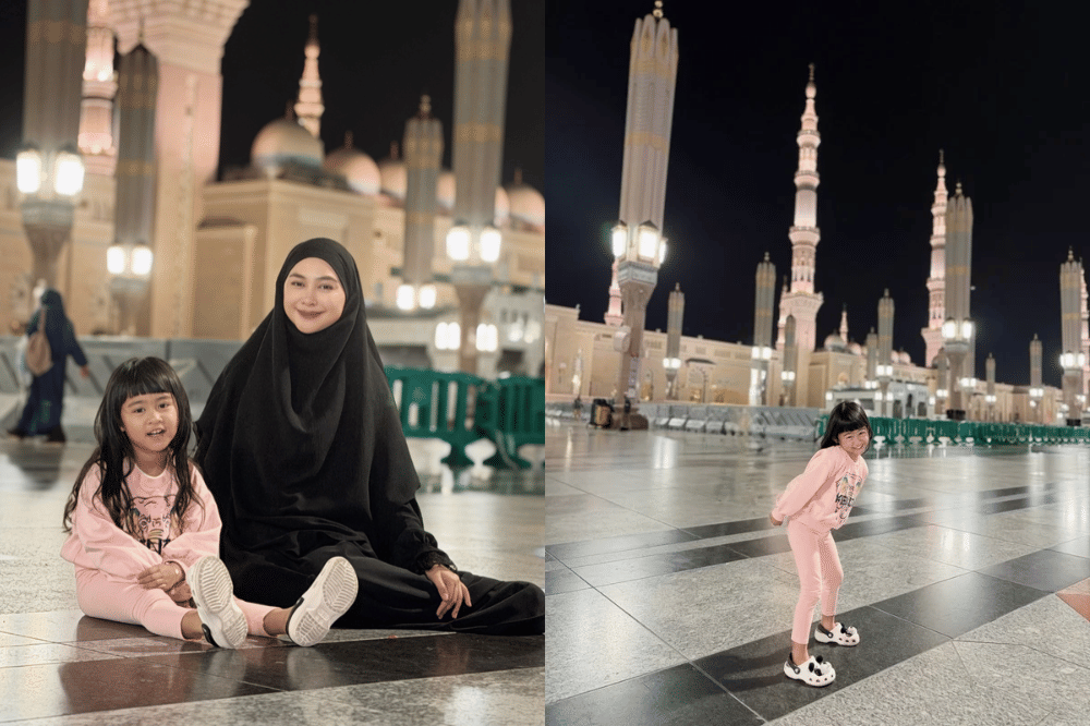 6 Foto Ria Ricis dan Moana Menikmati Suasana Masjidil Haram Malam Hari